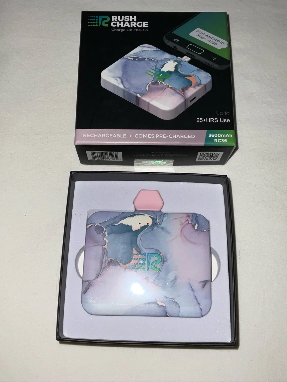 Portable 3600mAh Power Bank - Marble Pink/Blue